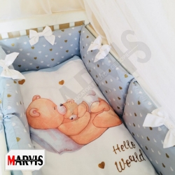 Lenjerie pentru Pătuț Bebe/Copii - 8 Piese Happy Baby, Culoare Albastră